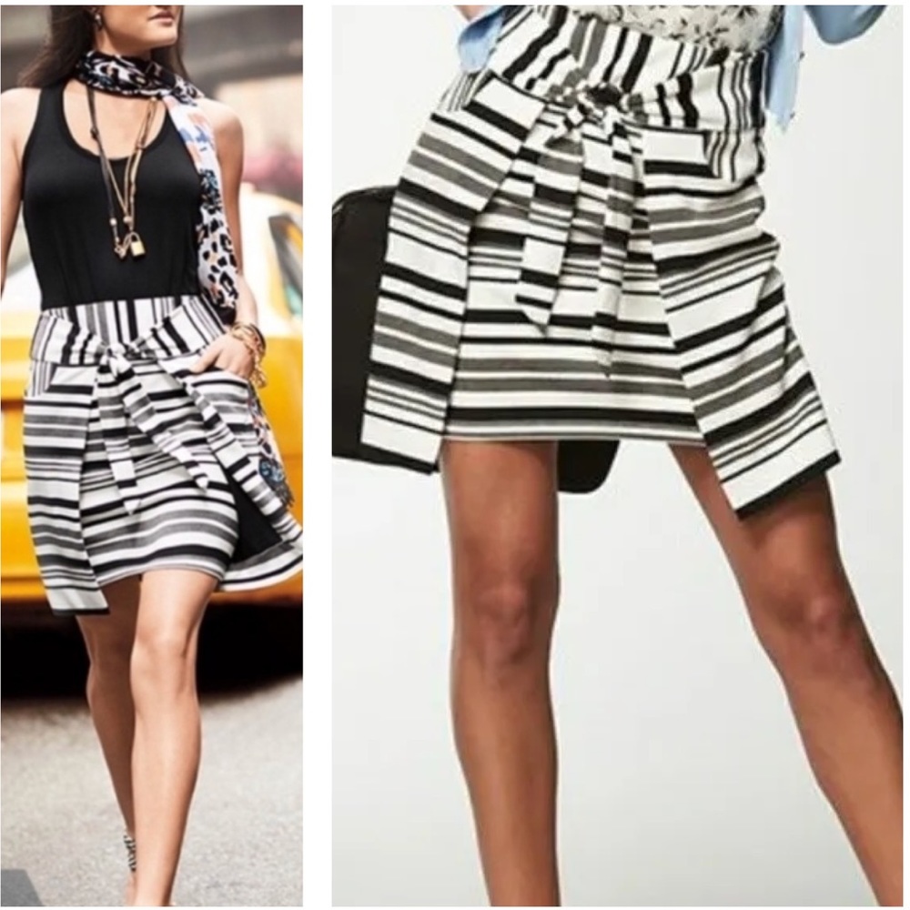CAbi Small Grandstand Skirt #5185 Black White & Gray Wrap Belted Skirt w Pockets